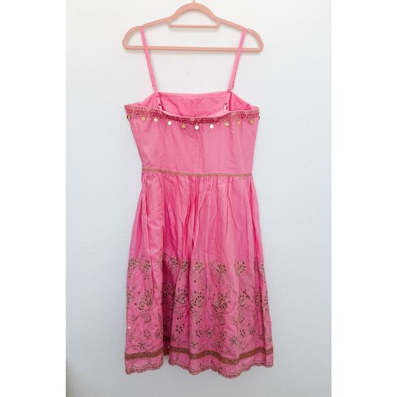 Y2K Express Embroidered Babydoll Mini Dress Pink Size 12 Boho Hippie Coquette - Picture 5 of 8